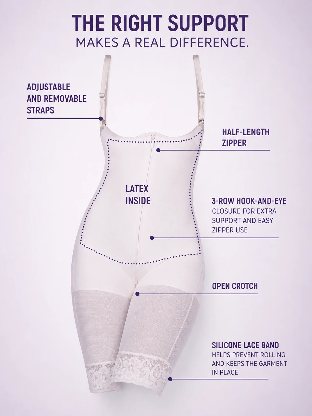 Sabina — Designed for postpartum and post-surgical recovery. Extra-strong abdominal compression helps control swelling, support weakened muscles and restore body contours after childbirth, C-section and plastic surgery. The cooling inner lining helps prevent the body from overheating for greater comfort during recovery. — 6